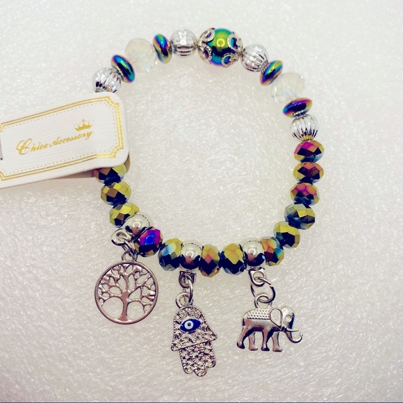 Bracelet Elephant Tree of Life Hamsa with iridescent Glass beads! Very B… - Picture 6 of 6